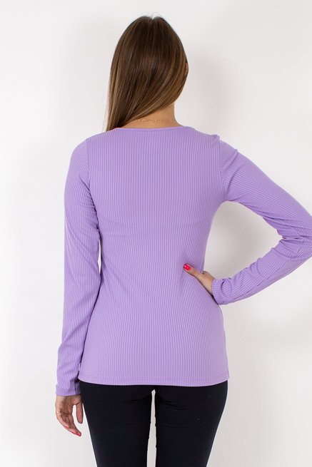 Blusa Básica Feminina Manga Longa Canelada Lisa Lilás