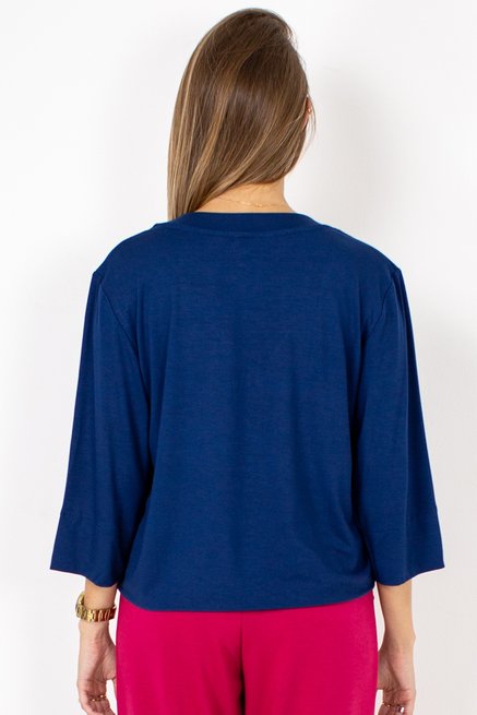 Blusa Cropped Isabele Manga ¾ Lisa Azul Marinho