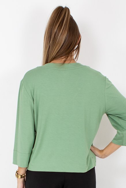 Blusa Cropped Isabele Manga ¾ Lisa Verde Claro