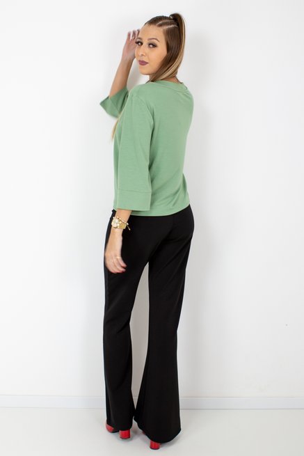 Blusa Cropped Isabele Manga ¾ Lisa Verde Claro