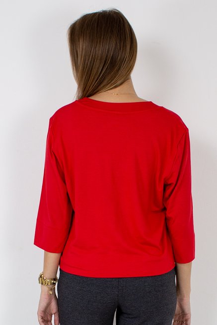 Blusa Cropped Isabele Manga ¾ Lisa Vermellha