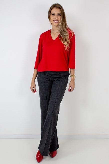 Blusa Cropped Isabele Manga ¾ Lisa Vermellha