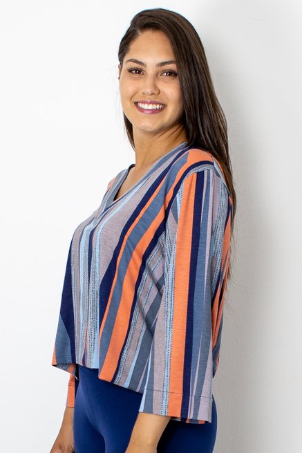 Blusa Cropped Isabele Manga ¾ Viscolycra Listrada