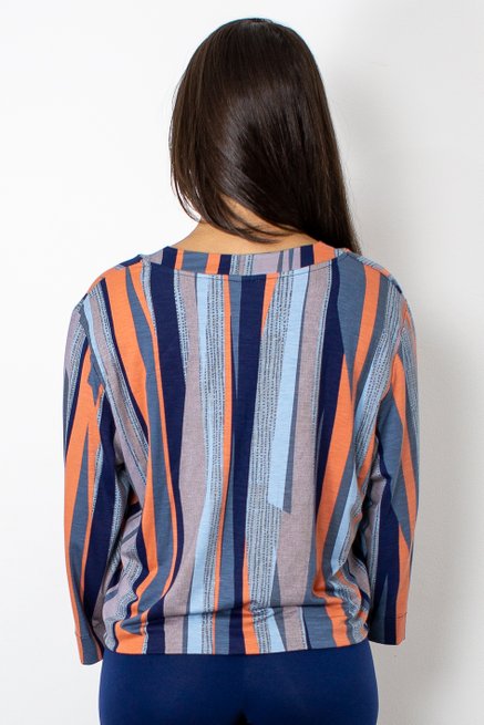 Blusa Cropped Isabele Manga ¾ Viscolycra Listrada