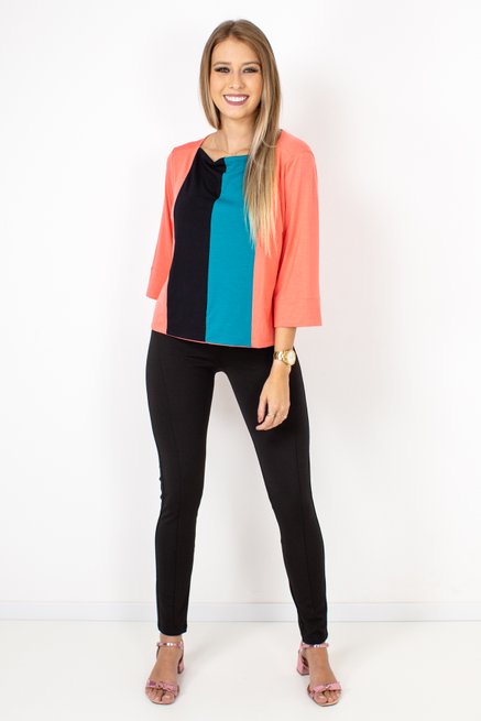 Blusa Cropped Luiza Manga ¾ Viscolycra