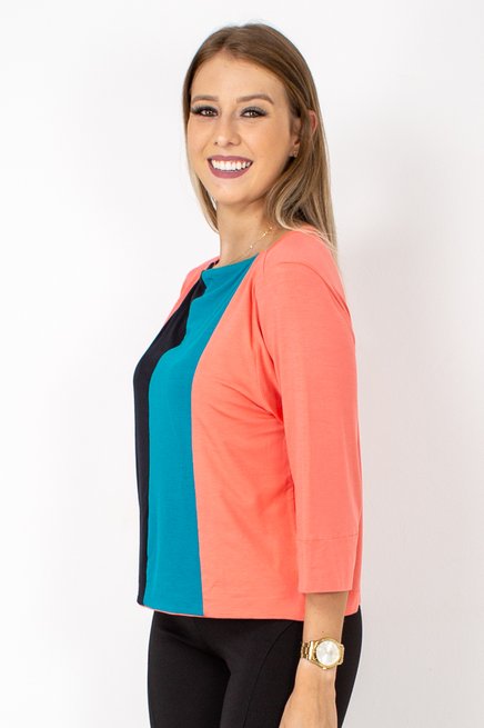 Blusa Cropped Luiza Manga ¾ Viscolycra