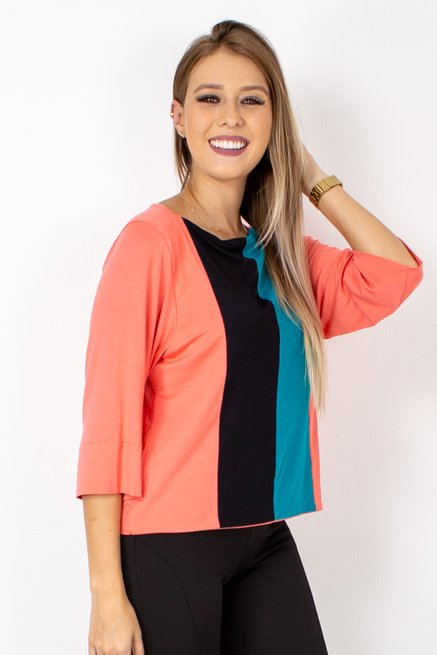 Blusa Cropped Luiza Manga ¾ Viscolycra