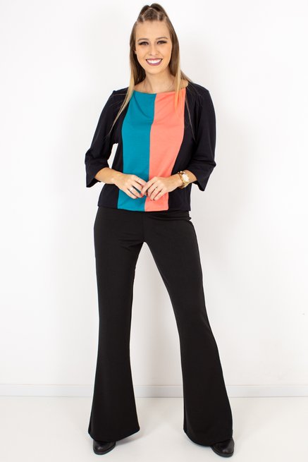 Blusa Cropped Luiza Manga ¾ Viscolycra