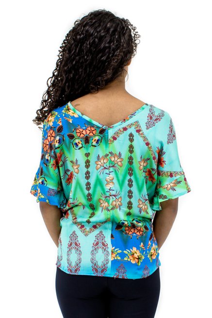 Blusa Cropped Manga Curta Estampa Verde