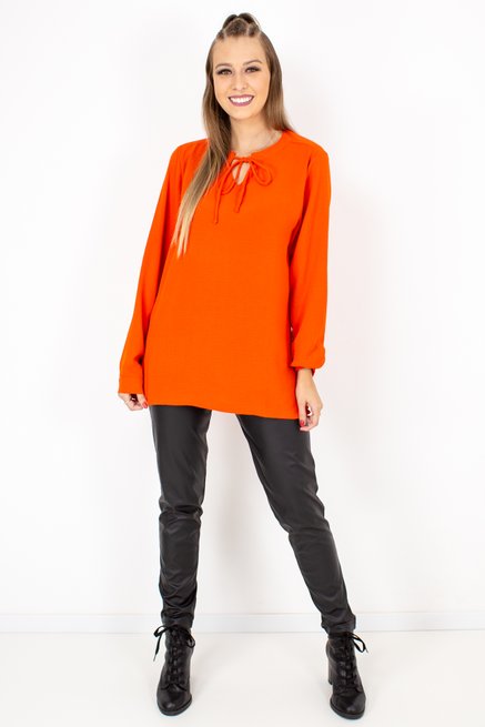 Blusa Feminina Célia Manga Longa Tencel Lisa Laranja