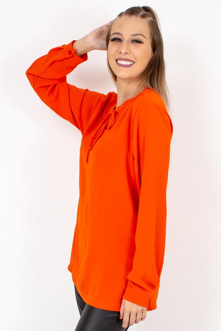 Blusa Feminina Célia Manga Longa Tencel Lisa Laranja