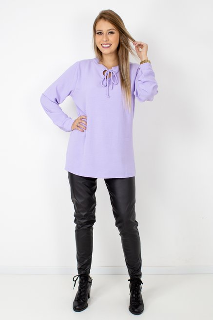 Blusa Feminina Célia Manga Longa Tencel Lisa Lilás