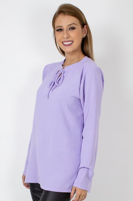 Blusa Feminina Célia Manga Longa Tencel Lisa Lilás