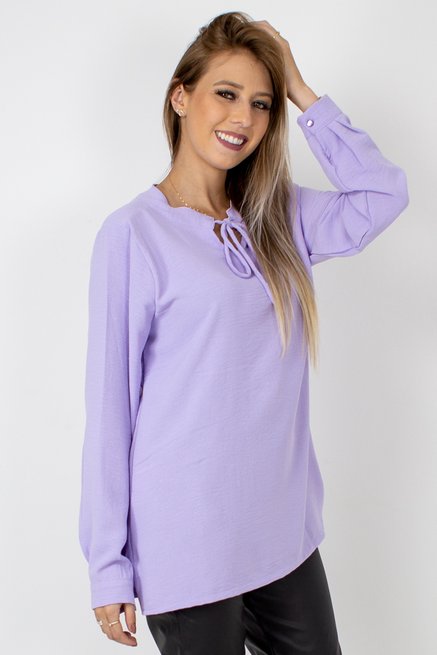 Blusa Feminina Célia Manga Longa Tencel Lisa Lilás