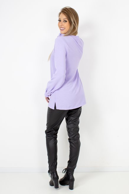 Blusa Feminina Célia Manga Longa Tencel Lisa Lilás