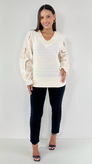 Blusa Feminina Manga Bordada