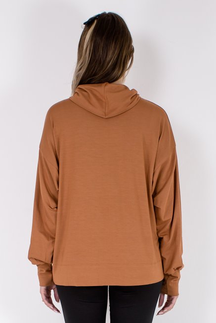 Blusa Feminina Manga Longa Máxi Gola Lisa Camel