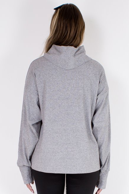 Blusa Feminina Manga Longa Máxi Gola Lisa Cinza Mescla