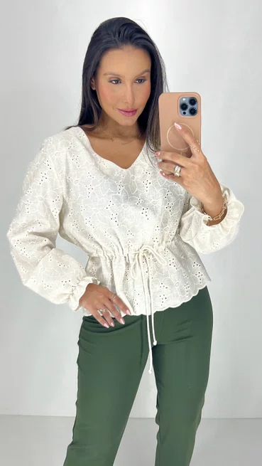 Blusa Feminina Manga Longa Parka Bege