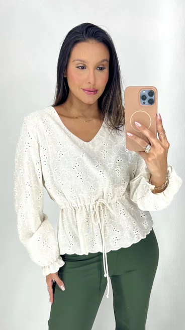 Blusa Feminina Manga Longa Parka Bege