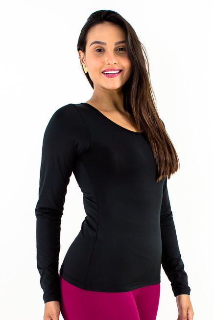 Blusa Feminina Manga Longa Térmica Lisa Preta