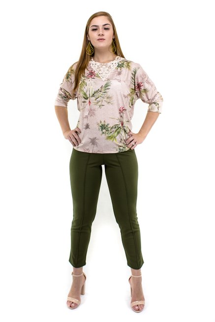 Blusa Manga 3/4 Guipir Estampa Floral Rosê