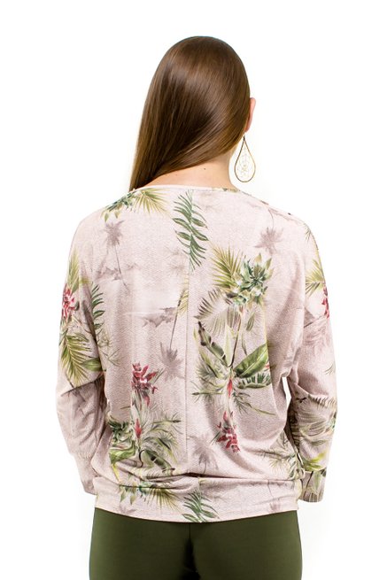 Blusa Manga 3/4 Guipir Estampa Floral Rosê