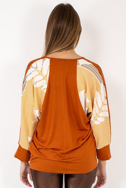 Blusa Manga 7/8 Estampa Ferrugem listrada