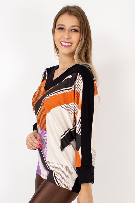Blusa Manga 7/8 Estampa Geométrica