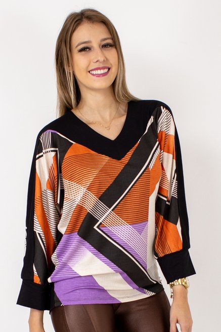 Blusa Manga 7/8 Estampa Geométrica