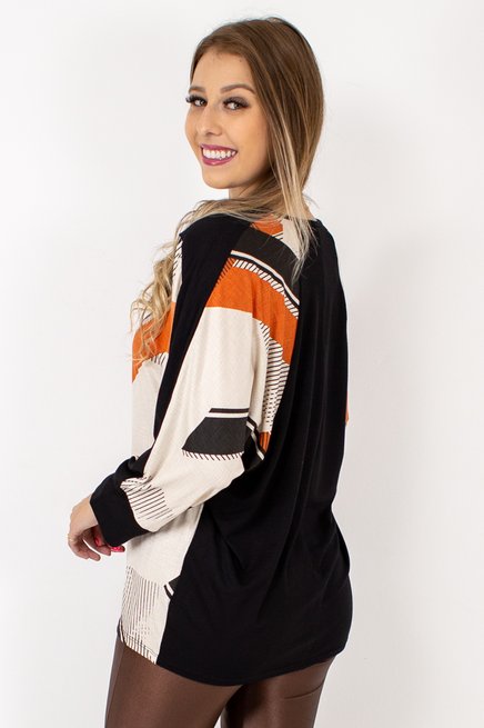 Blusa Manga 7/8 Estampa Geométrica