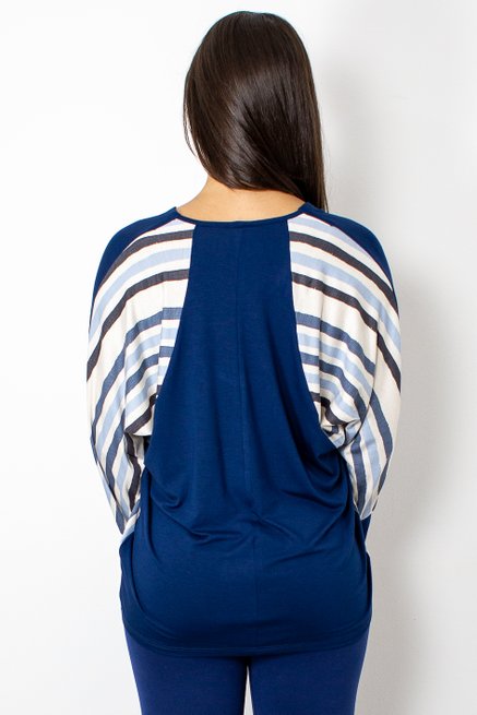 Blusa Manga 7/8 Estampa Listras Azul