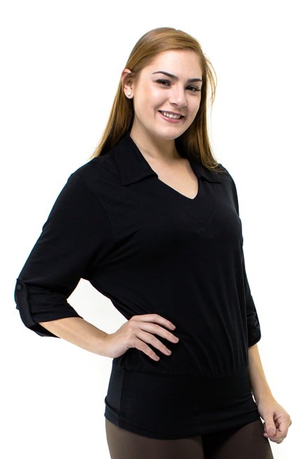 Blusa Manga 7/8 Lisa Preta