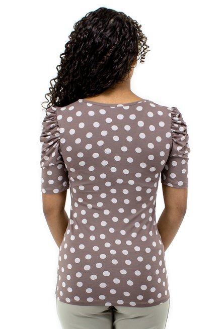 Blusa Manga Bufante Curta Estampa Poá Bege