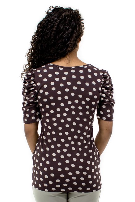 Blusa Manga Bufante Curta Estampa Poá Marrom