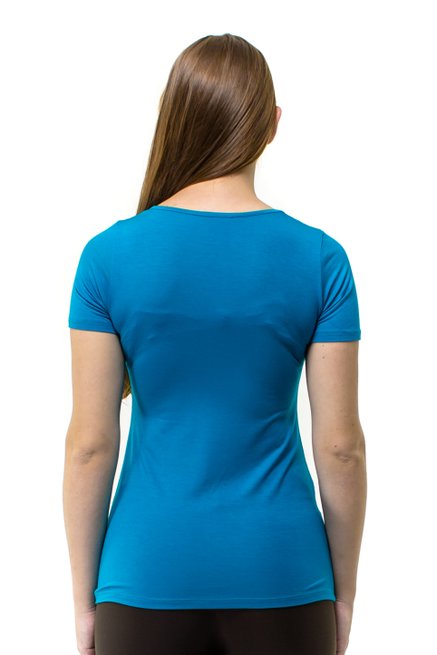 Blusa Manga Curta Básica Rute Viscolycra Lisa Azul Claro