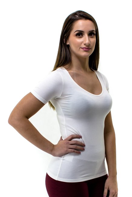 Blusa Manga Curta Básica Rute Viscolycra Lisa Branca