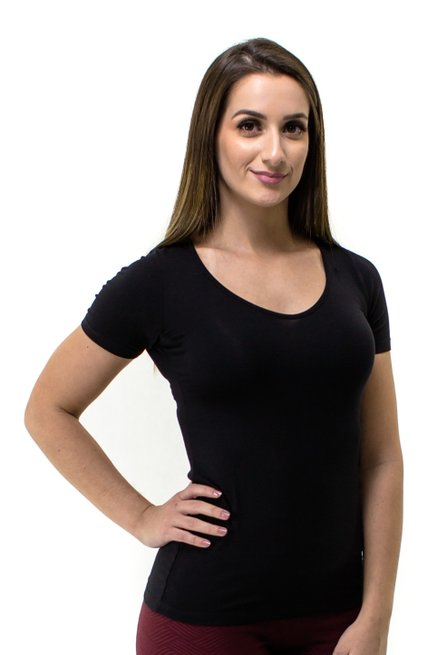 Blusa Manga Curta Básica Rute Viscolycra Lisa Preta