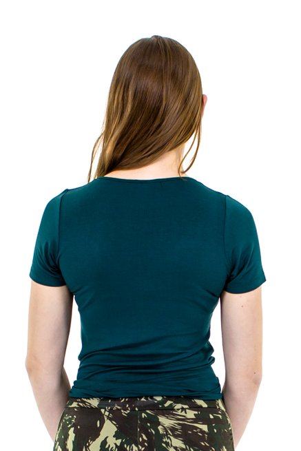 Blusa Manga Curta Básica Rute Viscolycra Lisa Verde Militar