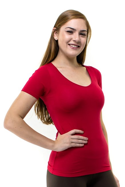 Blusa Manga Curta Básica Rute Viscolycra Lisa Vermelha