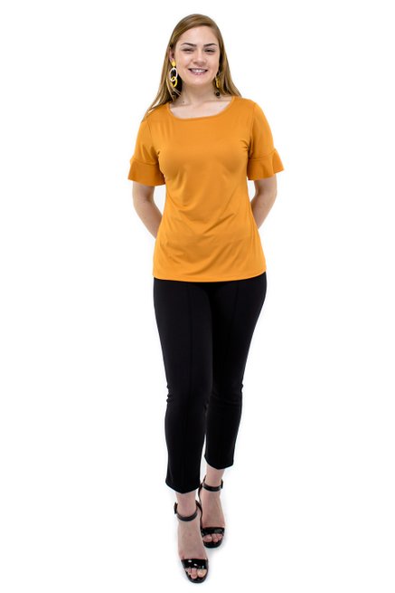 Blusa Manga Curta Camurça Babado Lisa Laranja