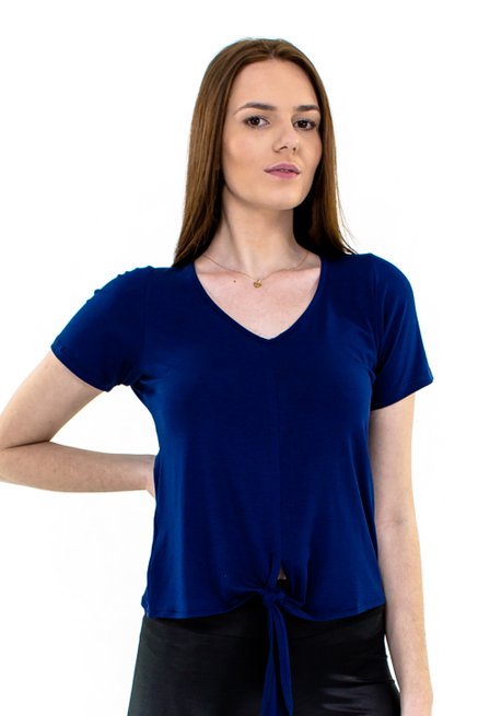 Blusa Manga Curta Cropped Lisa Azul Marinho