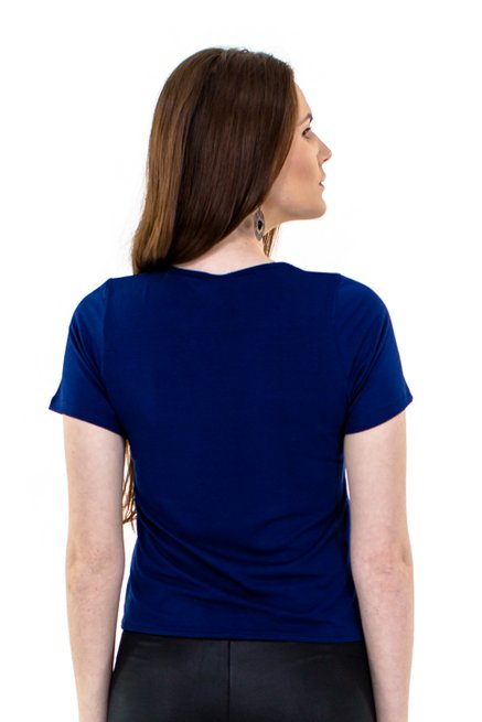 Blusa Manga Curta Cropped Lisa Azul Marinho