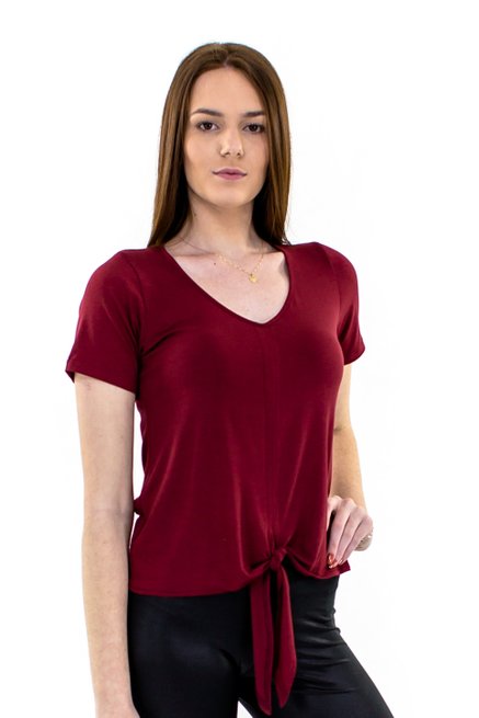 Blusa Manga Curta Cropped Lisa Bordô