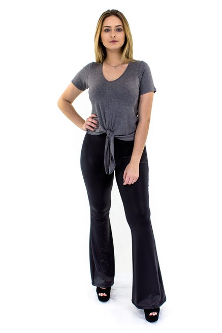 Blusa Manga Curta Cropped Lisa Cinza