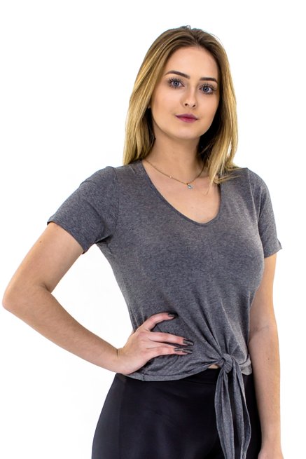 Blusa Manga Curta Cropped Lisa Cinza
