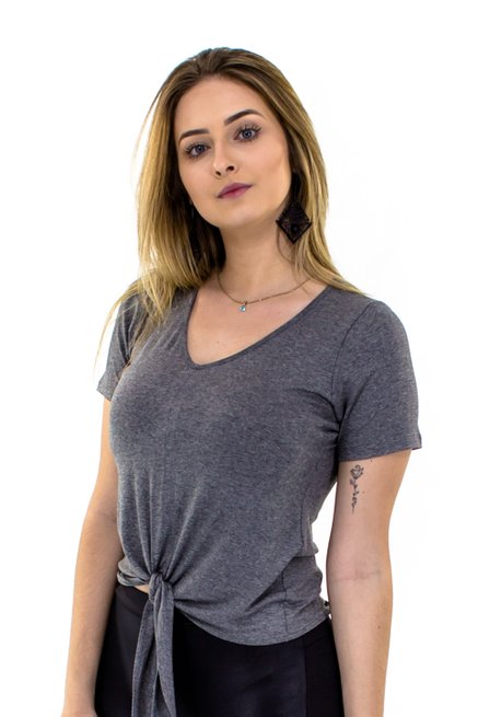 Blusa Manga Curta Cropped Lisa Cinza