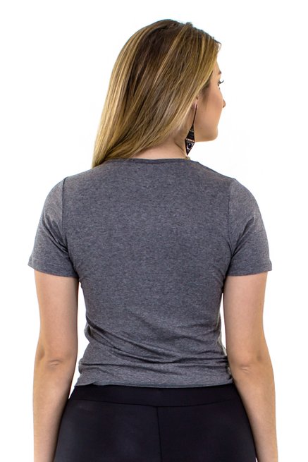 Blusa Manga Curta Cropped Lisa Cinza