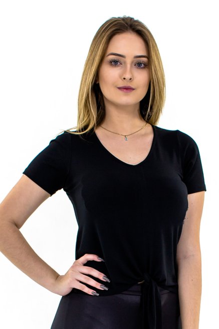 Blusa Manga Curta Cropped Lisa Preta