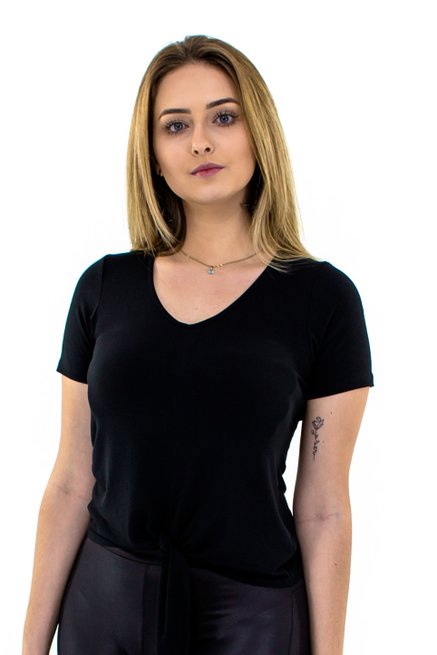 Blusa Manga Curta Cropped Lisa Preta